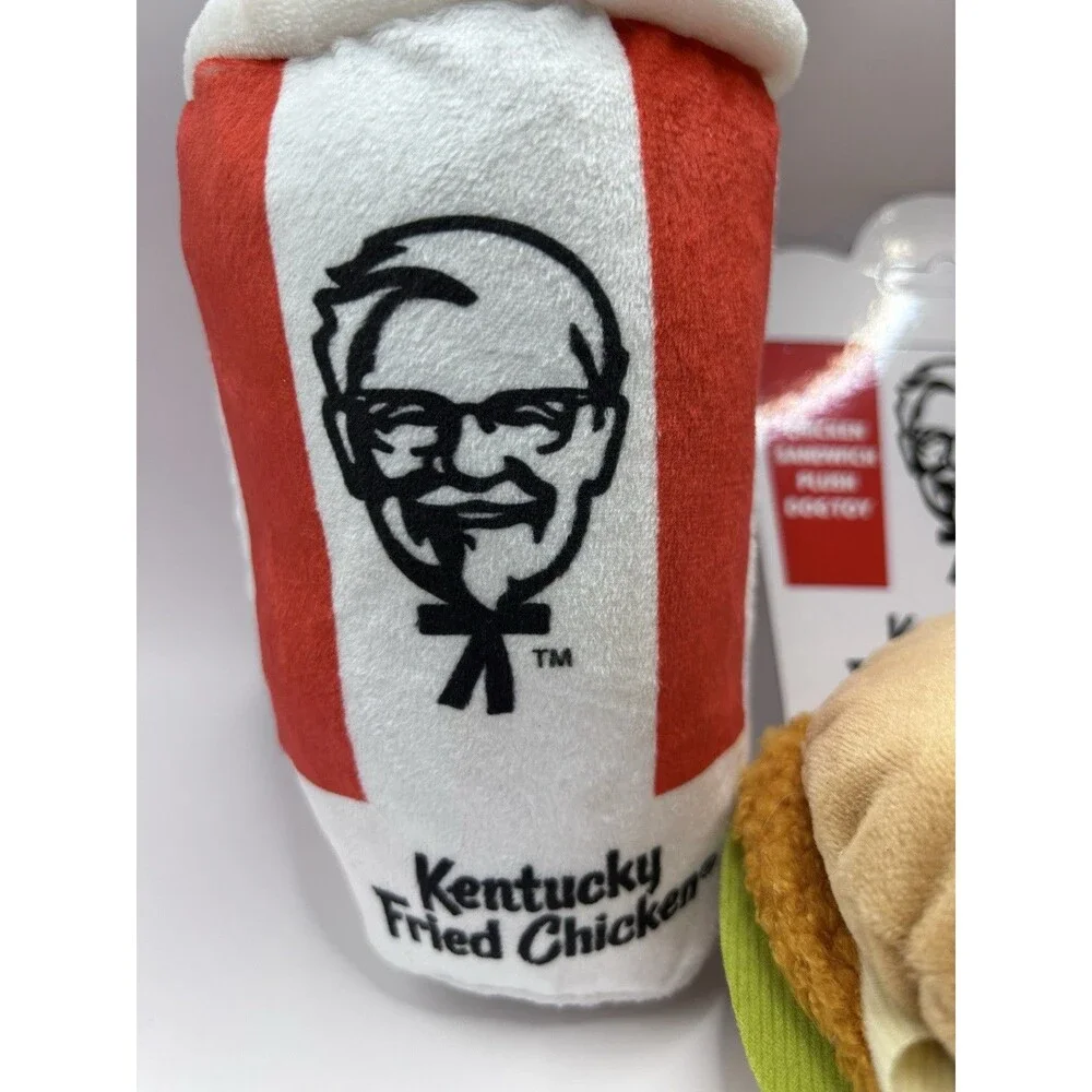 KFC Kentucky Fried Chicken Plush Squeaky Dog Toys Lot Of 3 Wrap, Sandwich & Soda